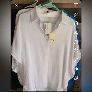 White air flow fabric button up top